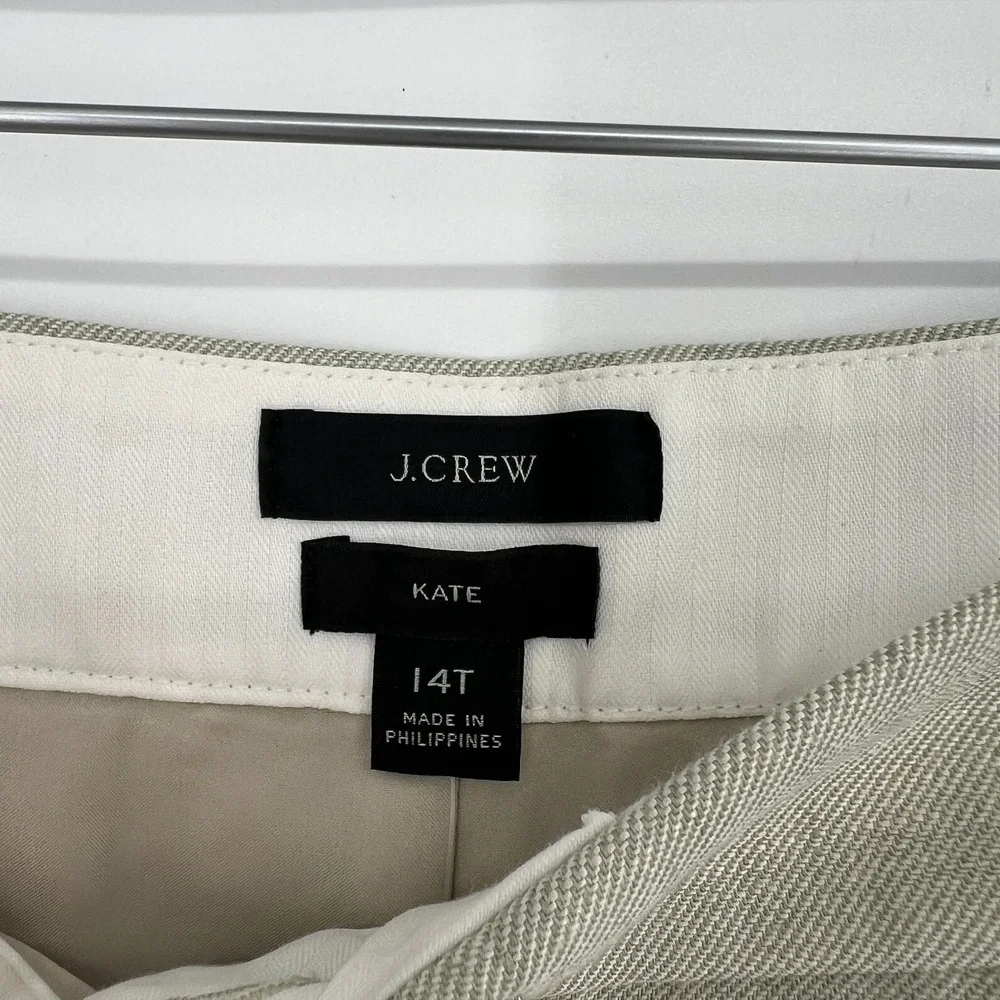 J Crew Kate Trouser Pants Womens 14T Green Linen Straight Leg Career Office Work